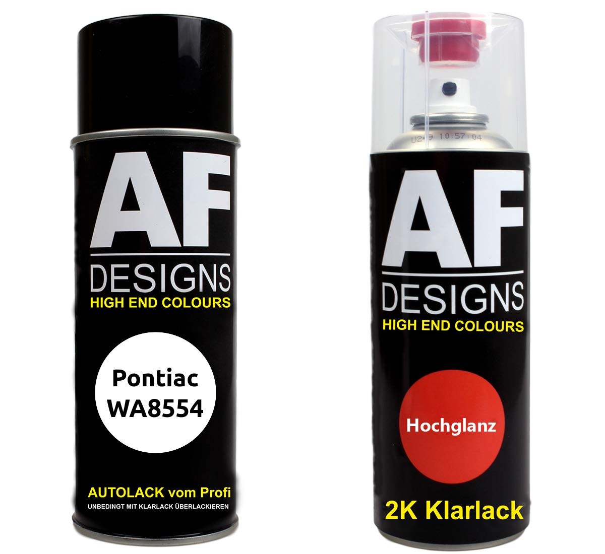 Alex Flittner Designs Autolack Spraydose Set für Pontiac WA8554 White 2K Klarlack Basislack Sprühdose Spraydosen 2x400ml von Alex Flittner Designs