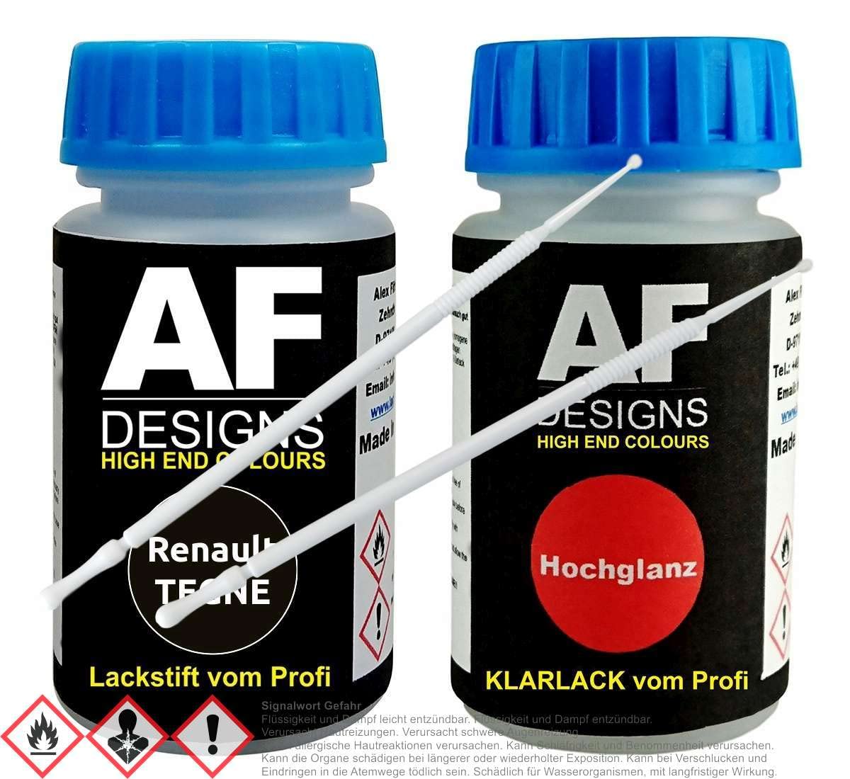 Alex Flittner Designs Lackstift Set für Renault TEGNE Noir Etoile Nacre Klarlack Lacktupfer Autolack von Alex Flittner Designs