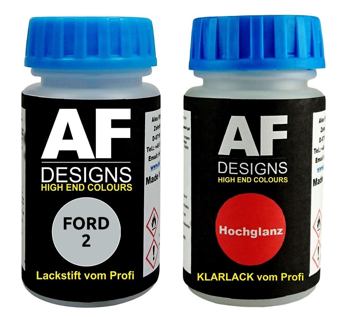 Alex Flittner Designs Lackstift für Ford 2 Solar Silver Metallic + Klarlack je 50ml Autolack Basislack Set von Alex Flittner Designs