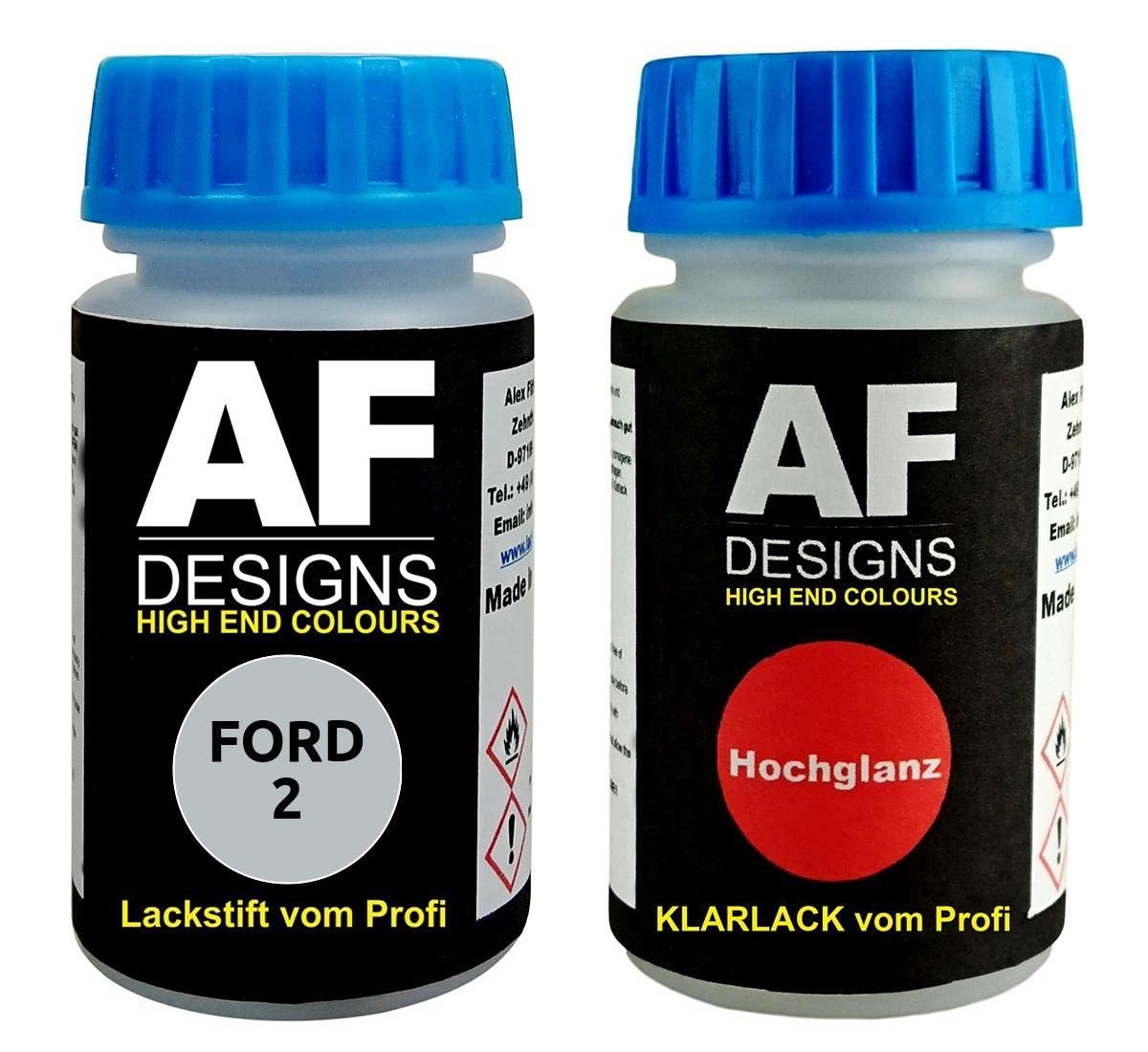 Lackstift für FORD 2 Solar Silver Metallic + Klarlack je 50ml Autolack Basislack Set von Alex Flittner Designs