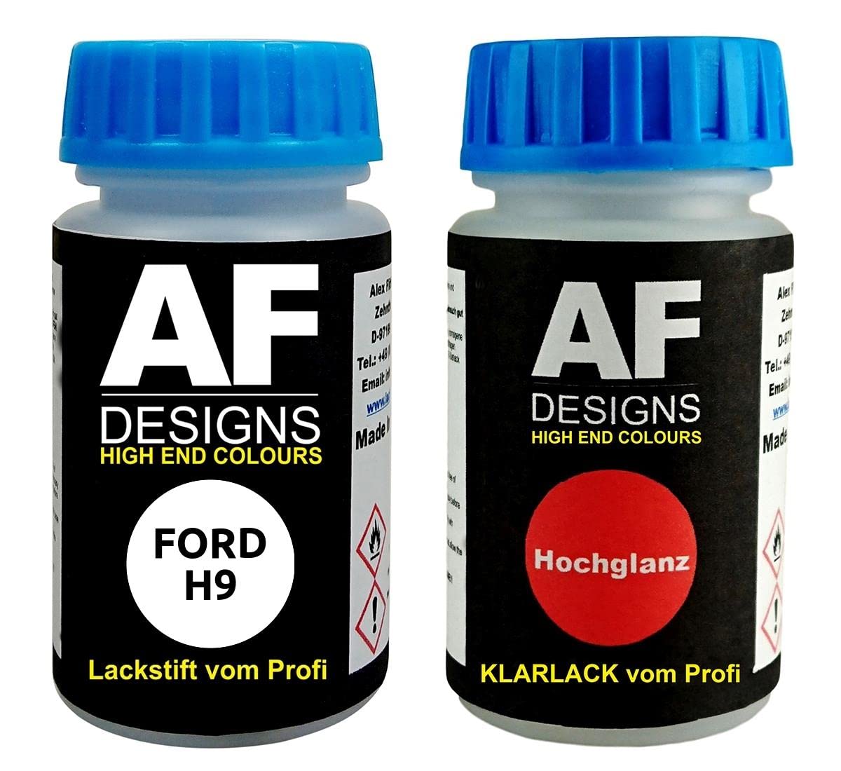 Alex Flittner Designs Lackstift für Ford H9 Frozen White + Klarlack je 50ml Autolack Basislack Set von Alex Flittner Designs