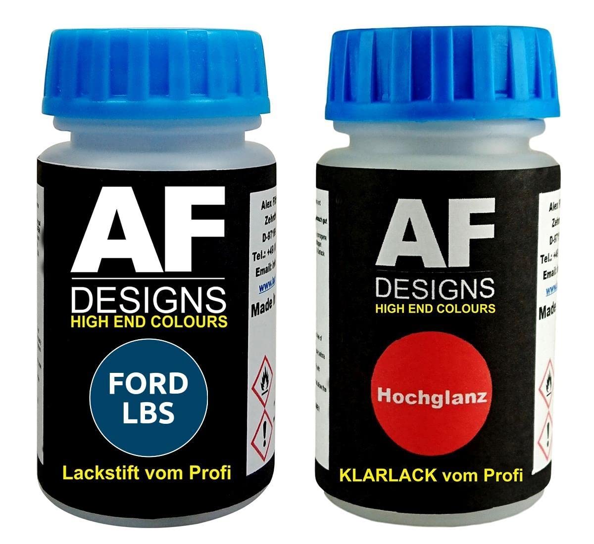 Alex Flittner Designs Lackstift für Ford LBS Saphirblau + Klarlack je 50ml Autolack Basislack Set von Alex Flittner Designs