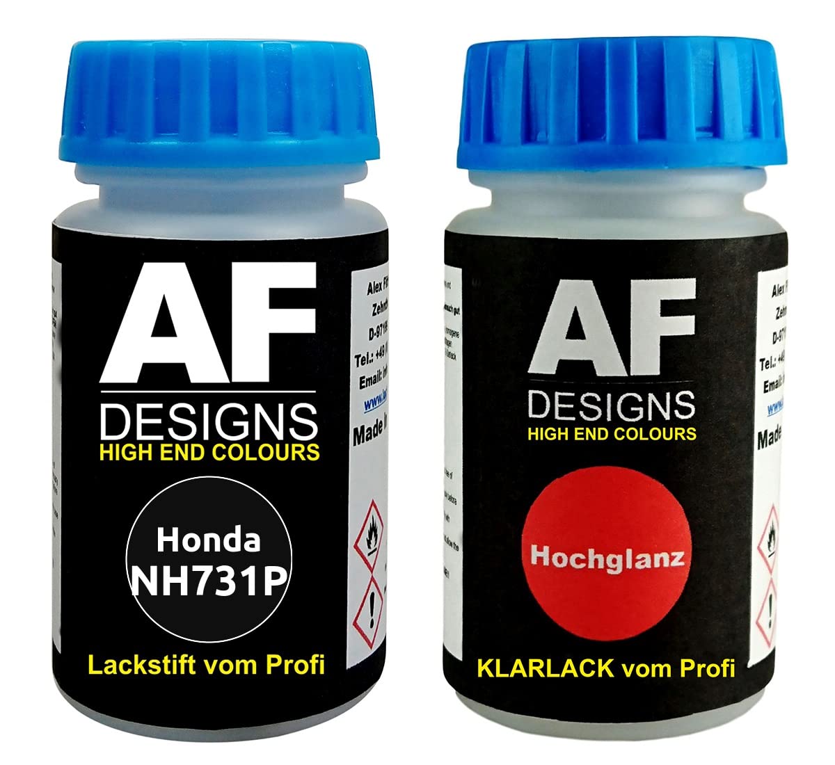 Alex Flittner Designs Lackstift für Honda NH731P Crystal Black Perl + Klarlack je 50ml Autolack Basislack Set von Alex Flittner Designs