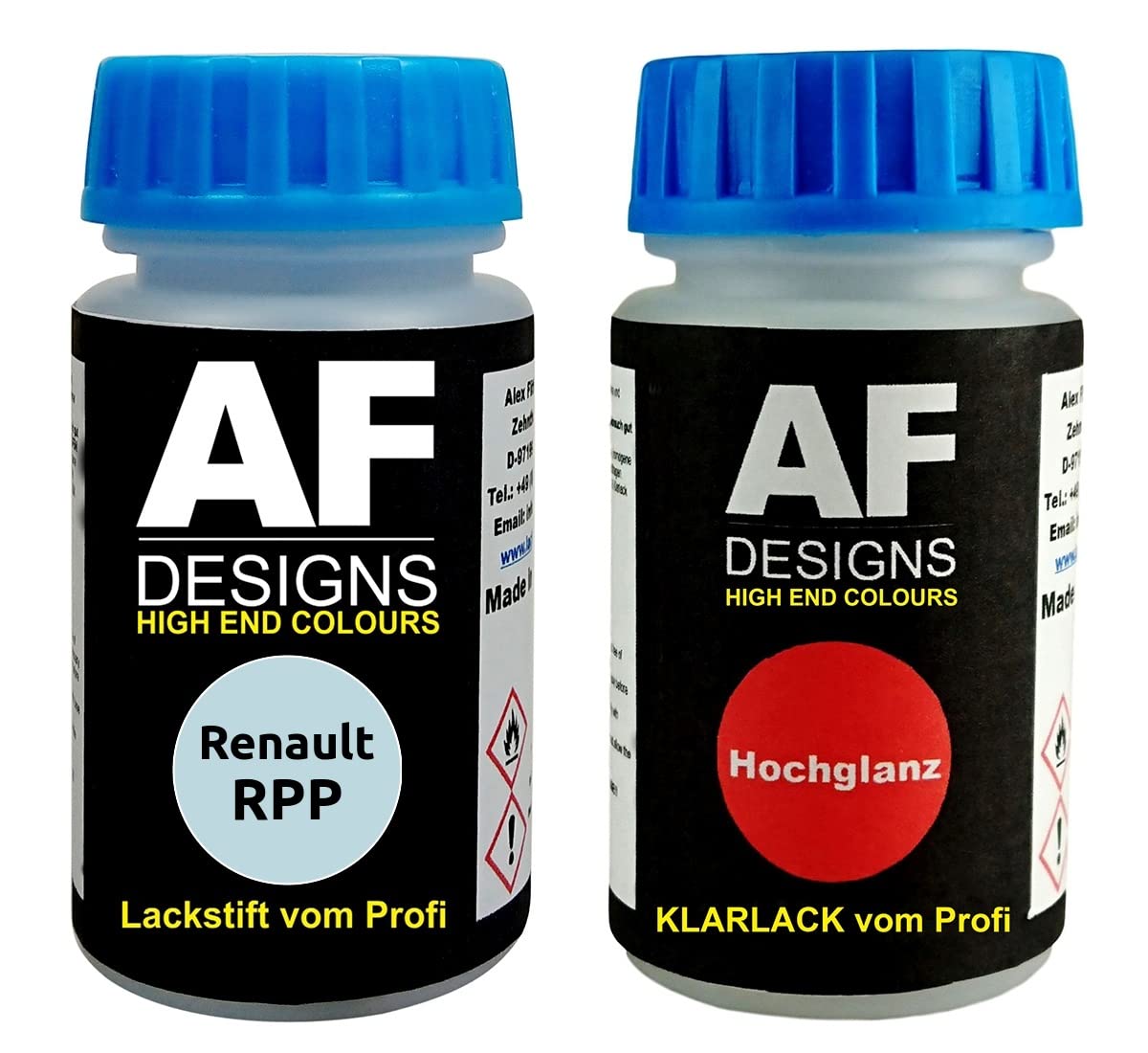 Alex Flittner Designs Lackstift für Renault RPP Bleu Dragee + Klarlack je 50ml Autolack Basislack Set von Alex Flittner Designs