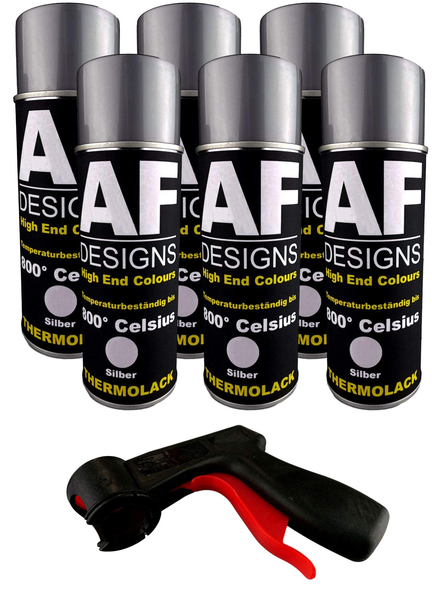 Alex Flittner Designs Thermolack Spray 6 Spraydosen Ofenlack Auspufflack Plus Spraydosengriff Silber von Alex Flittner Designs