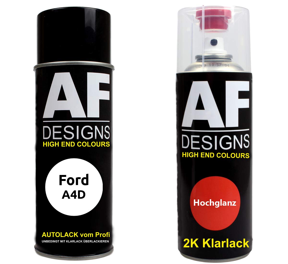 Autolack Spraydose Set für Ford A4D Arctic White 2K Klarlack Basislack Sprühdose Spraydosen 2x400ml von Alex Flittner Designs