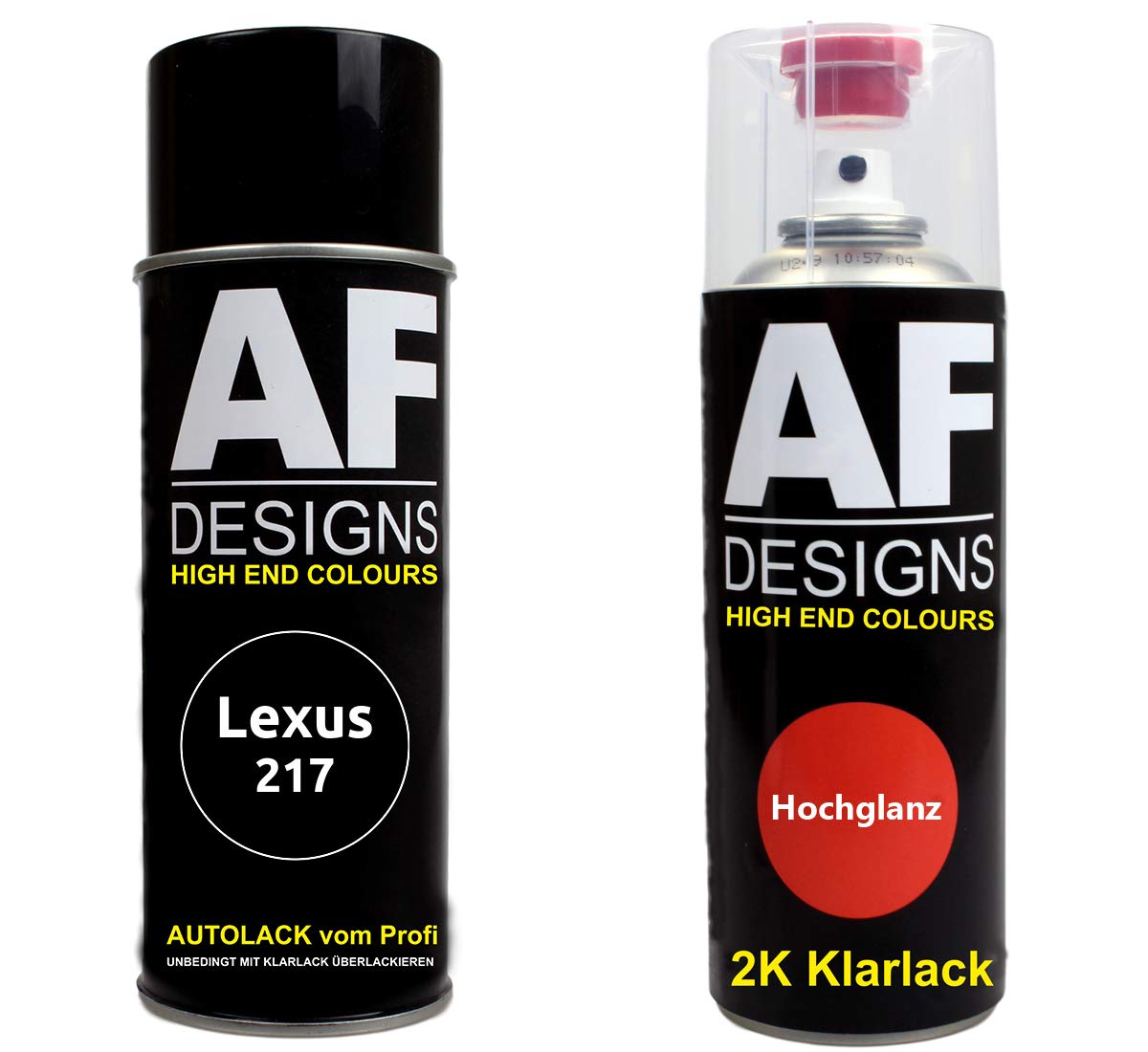 Alex Flittner Designs Autolack Spraydose Set für Lexus 217 Starlight Black Metallic 2K Klarlack Basislack Sprühdose Spraydosen 2x400ml von Alex Flittner Designs