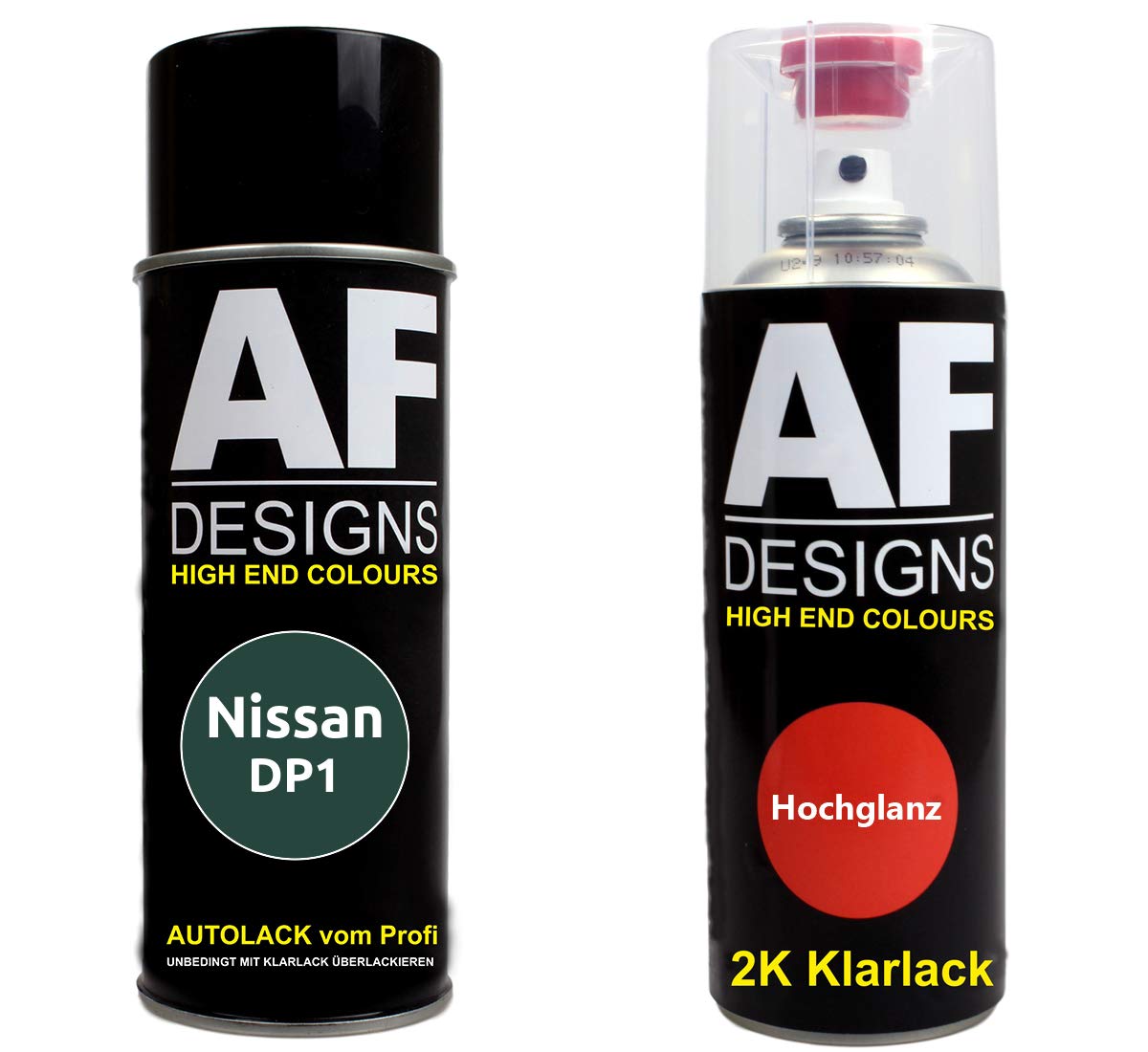 Alex Flittner Designs Autolack Spraydose Set für Nissan DP1 Green Metallic 2K Klarlack Basislack Sprühdose Spraydosen 2x400ml von Alex Flittner Designs