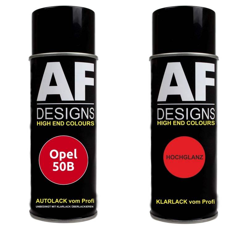 Alex Flittner Designs Autolack Spraydose Set für Opel 50B POWERROT Basislack Klarlack Sprühdose 400ml von Alex Flittner Designs