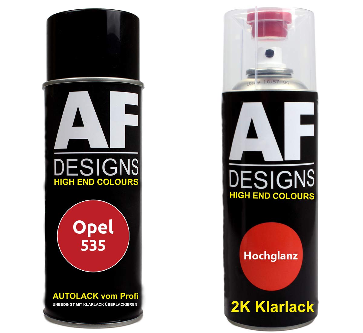 Alex Flittner Designs Autolack Spraydose Set für Opel 535 Karminrot 2K Klarlack Basislack Sprühdose Spraydosen 2x400ml von Alex Flittner Designs