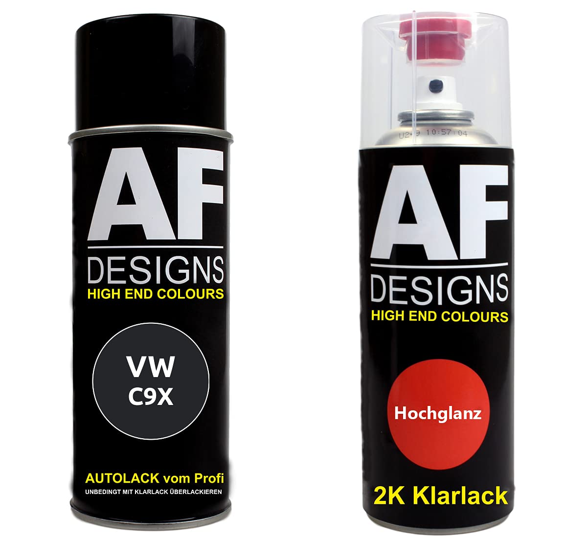 Alex Flittner Designs Autolack Spraydose Set für VW C9X Deep Black Pearl 2K Klarlack Basislack Sprühdose Spraydosen 2x400ml von Alex Flittner Designs