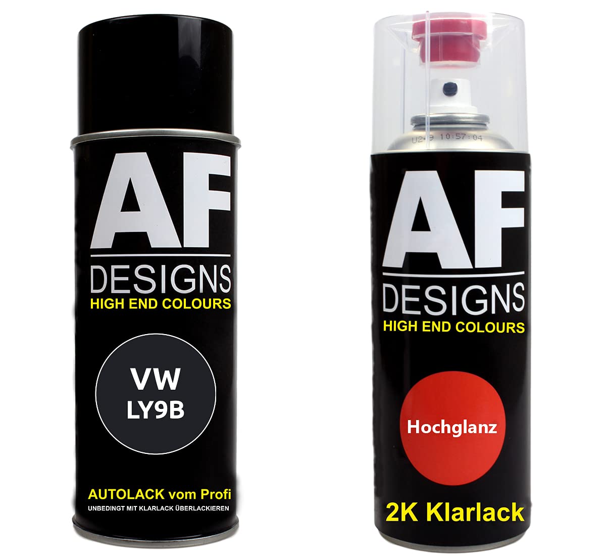 Alex Flittner Designs Autolack Spraydose Set für VW LY9B Brillantschwarz 2K Klarlack Basislack Sprühdose Spraydosen 2x400ml von Alex Flittner Designs
