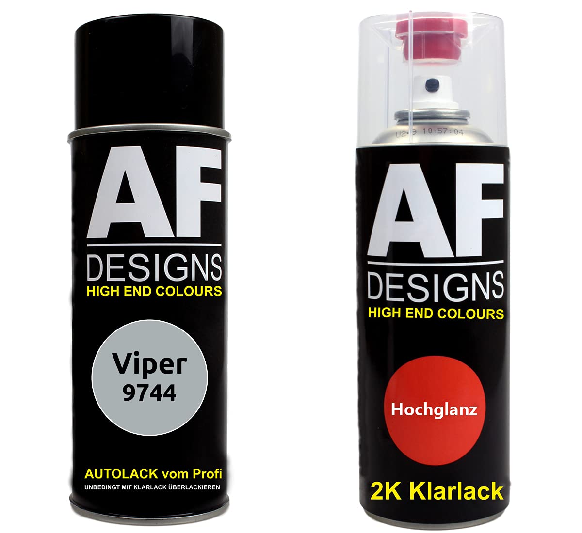 Alex Flittner Designs Autolack Spraydose Set für Viper 9744 Brillant Silver Metallic 2K Klarlack Basislack Sprühdose Spraydosen 2x400ml von Alex Flittner Designs