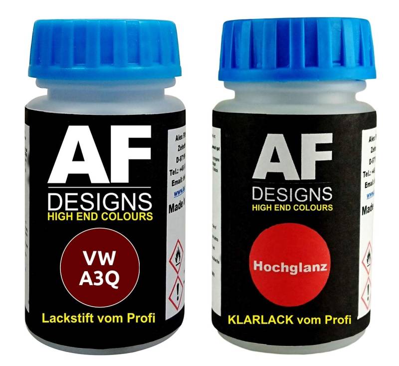 Lackstift für VW/Volkswagen A3Q Ruby Red Metallic + Klarlack je 50ml Autolack Set von Alex Flittner Designs