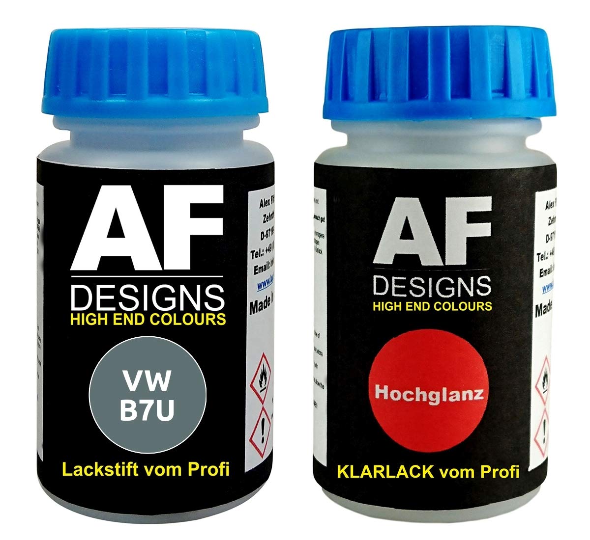 Lackstift für VW/Volkswagen B7U Titangrau Metallic + Klarlack je 50ml Autolack Set von Alex Flittner Designs