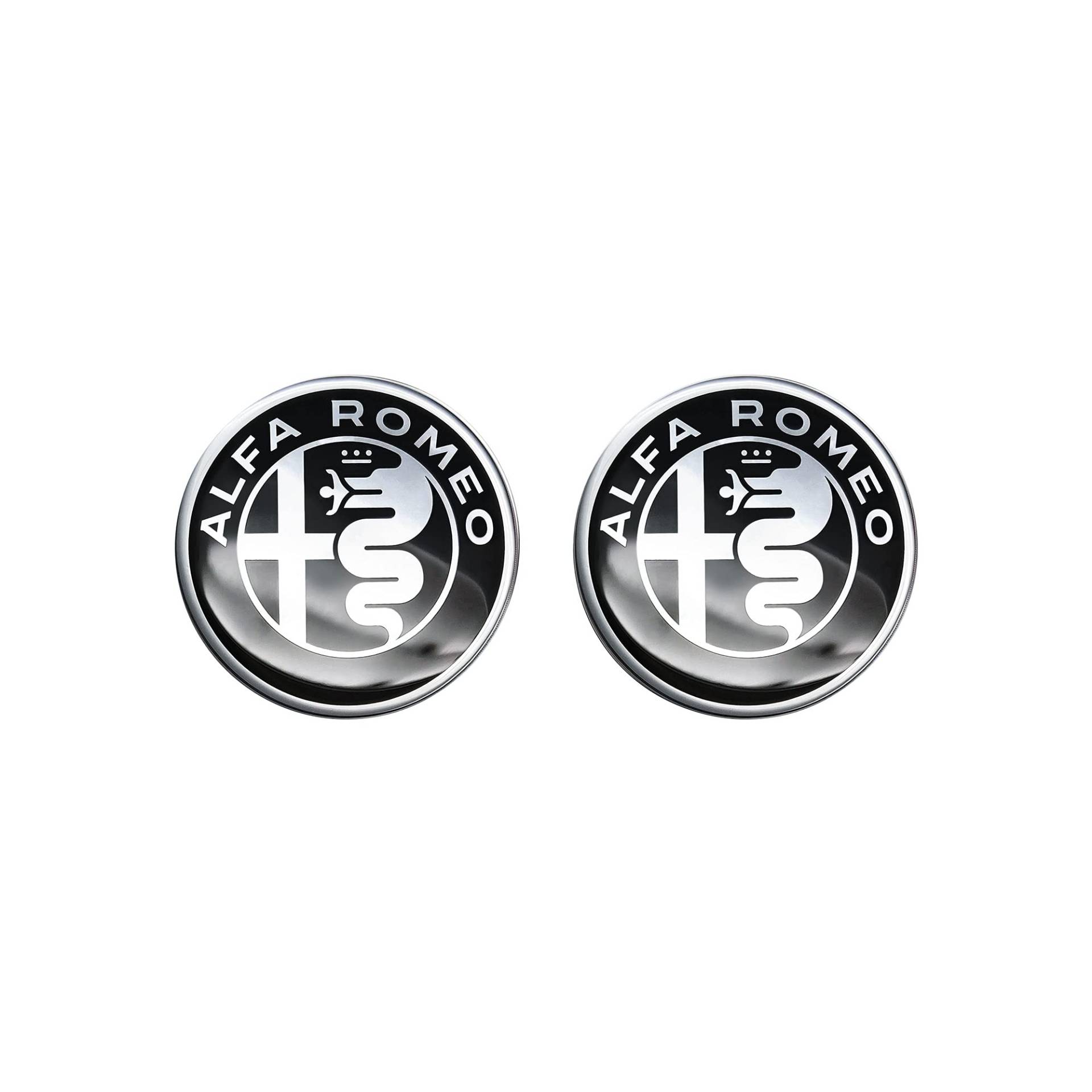 Alfa Romeo Logo offizielle 3D Aufkleber, schwarz auf weiß, Durchmesser: 12 mm, Zweier-Set diam. 12 mm von Alfa Romeo