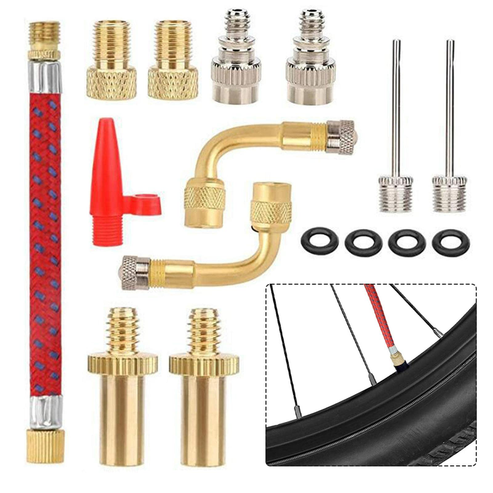 Fahrradventil Adapter Set, Adapter Fahrradventil Auf Autoventil, Ventiladapter Fahrrad für (Av Dv Sv Bv) Und Die Meisten Von Ventiltypen, für Fahrradpumpe Luftpumpe Ballpumpe Kompressor(Size:16 pcs) von Alicer