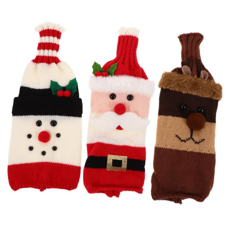 Alipis 3 Stück Weinflasche Set Dekorationen weihnachtsdeko weihnachtsessen weihnachtsfest weihnachtsmotiv Santa Weinflaschenabdeckung Kleidung aus Weinflaschen Polyester von Alipis