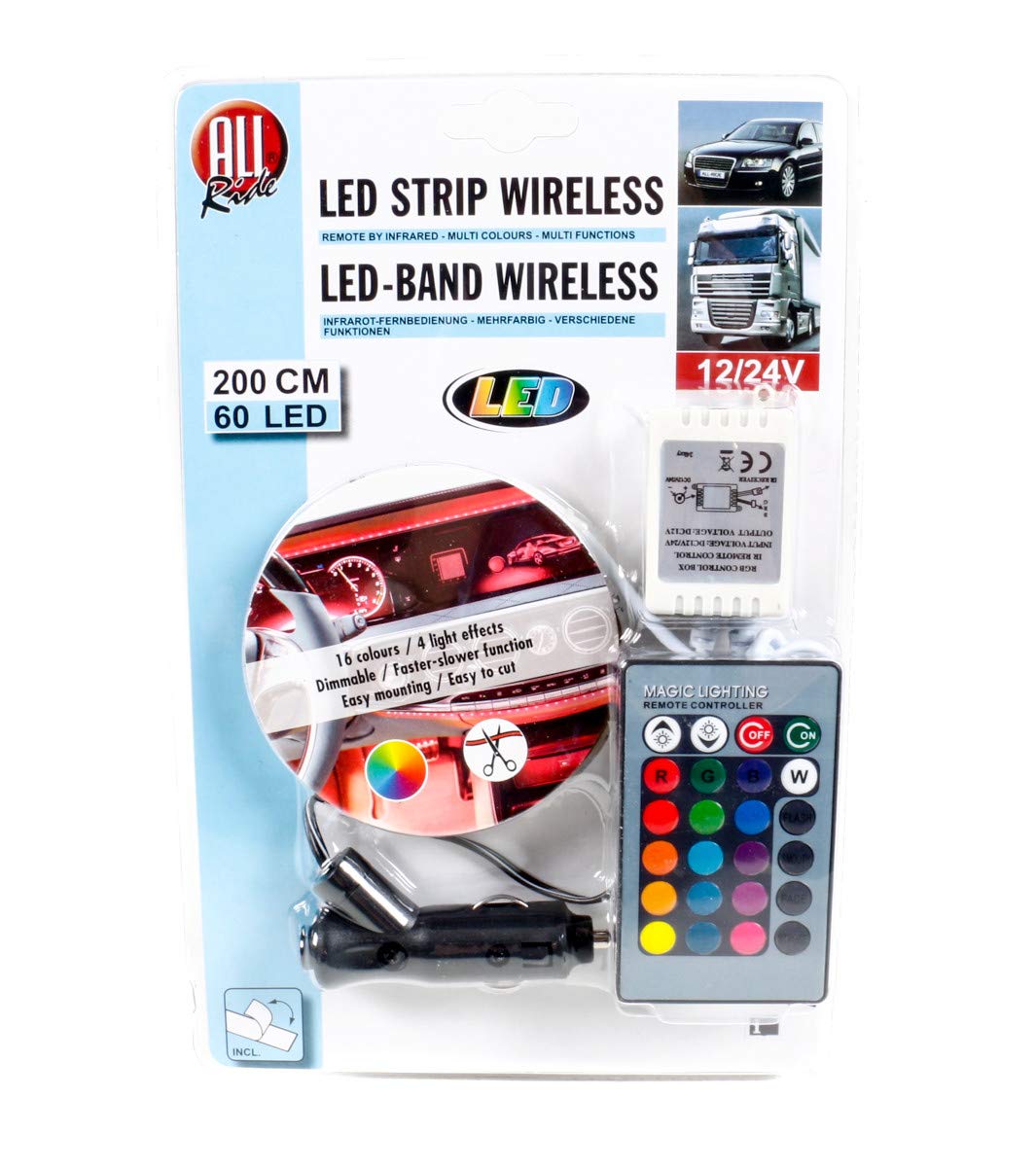 All Ride LED-Deko-Band, außen mit Infrarot-Fernbedienung, Mehrfarbig, multifunktional, 12/24V, 60 LEDs, 200cm von All Ride