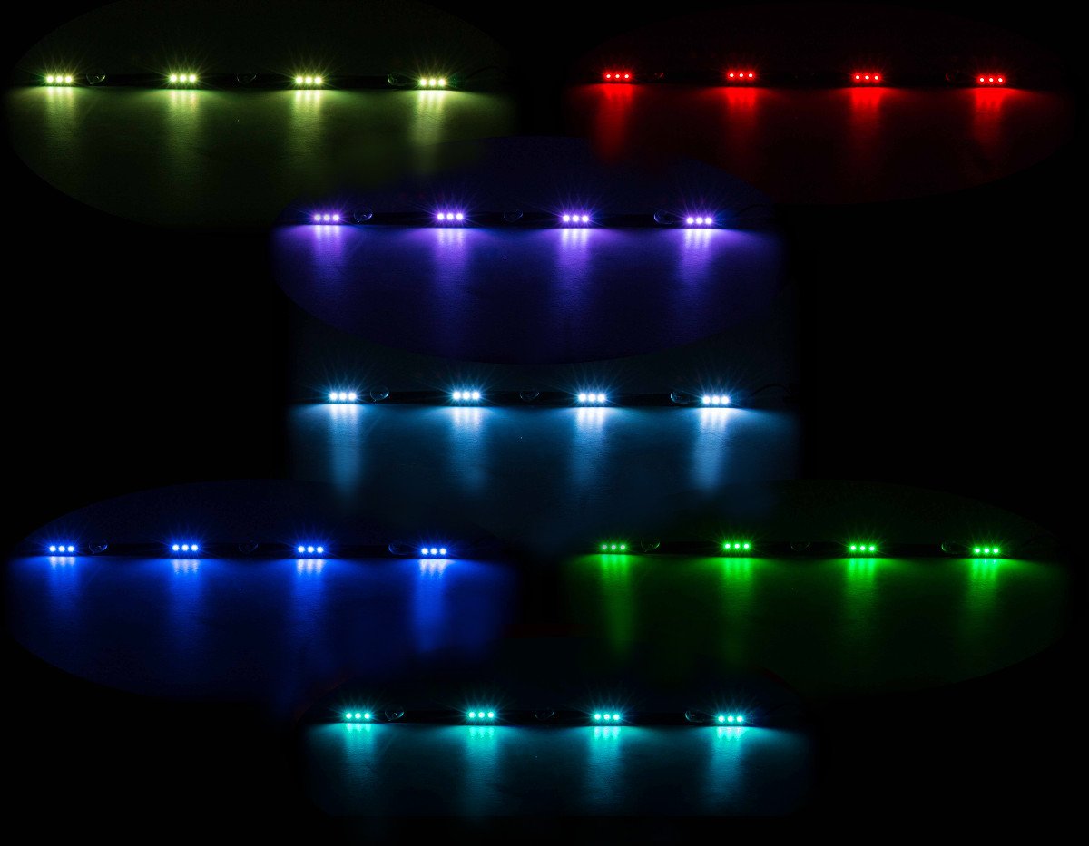All Ride LKW Innenbeleuchtung, LED-Leiste Flache Bauweise, 4 x 3 SMD-LED, 7 Farben, geschaltet, Länge 70 cm, 10-30V von All Ride