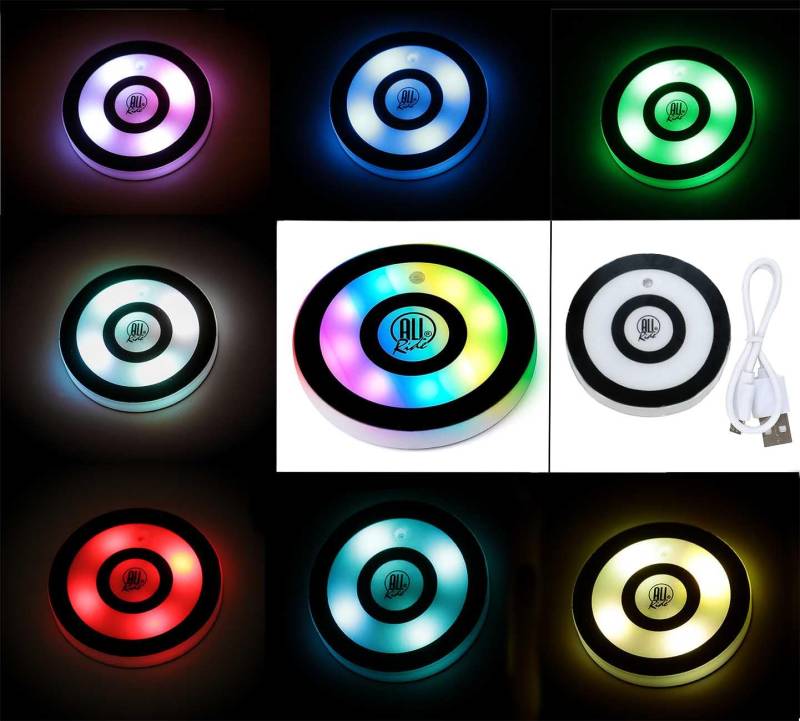 Auto Getränkehalter Beleuchtung, Multicolor LED-Leuchte, 7 Farben in 2 Funktionen, Dauerlicht oder Farbwechsel, Akku wiederaufladbar, mit USB-Ladekabel von All Ride