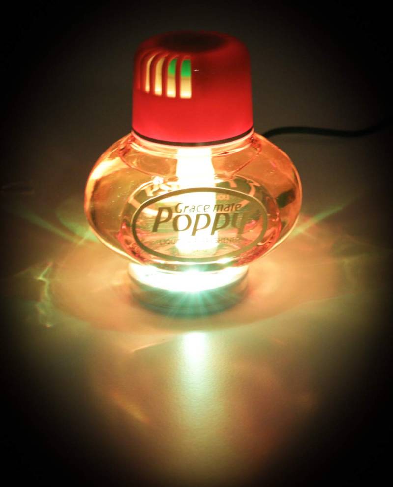 All Ride Lufterfrischer Original Poppy, LED-Beleuchtung 5 Volt USB-Stecker, 5 LEDs 7 Farben Farbwechsel, Duft Inhalt 150 ml, für LKW, PKW (Zitrus) von All Ride