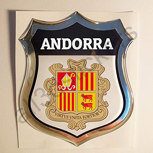 All3DStickers Aufkleber Andorra Wappen Kfz-Aufkleber Andorra Emblem Gedomt Flagge 3D Fahne von All3DStickers