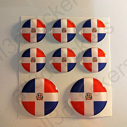 All3DStickers Aufkleber Dominikanische Republik Flagge Harz Gewölbt 8 x Aufkleber von Dominikanische Republik Fahne Rund 3D Kfz-Aufkleber Gedomt Flaggen von All3DStickers