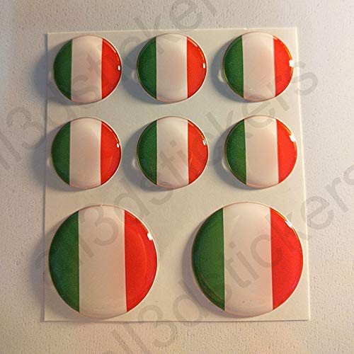 All3DStickers Aufkleber Italien Flagge Harz Gewölbt 8 x Aufkleber von Italien Fahne Rund 3D Kfz-Aufkleber Gedomt Flaggen von All3DStickers