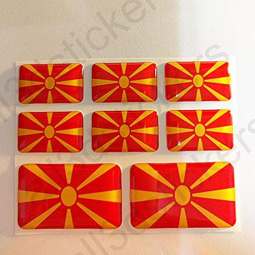 All3DStickers Aufkleber Mazedonien Flagge 8 x Flaggen von Mazedonien Rechteckig 3D Kfz-Aufkleber Gedomt Fahne von All3DStickers
