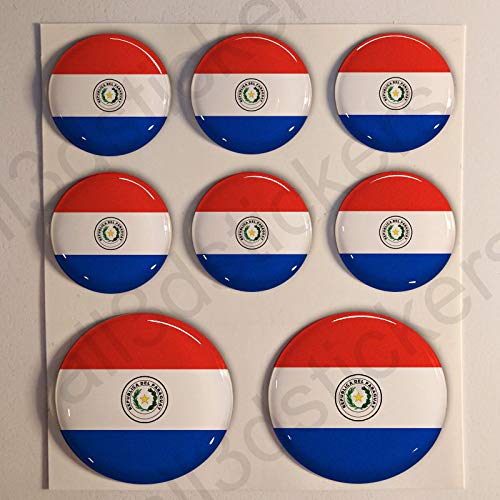All3DStickers Aufkleber Paraguay Flagge Harz Gewölbt 8 x Aufkleber von Paraguay Fahne Rund 3D Kfz-Aufkleber Gedomt Flaggen von All3DStickers