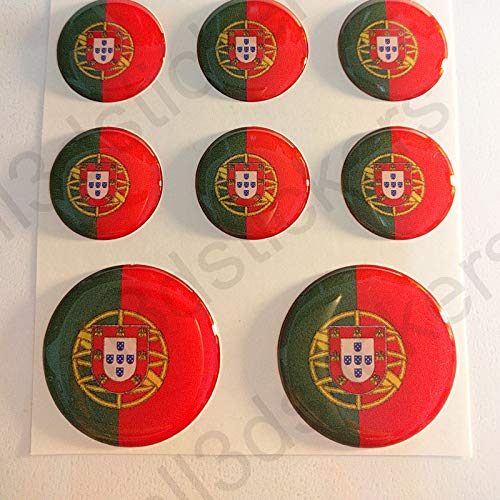 All3DStickers Aufkleber Portugal Flagge Harz Gewölbt 8 x Aufkleber von Portugal Fahne Rund 3D Kfz-Aufkleber Gedomt Flaggen von All3DStickers