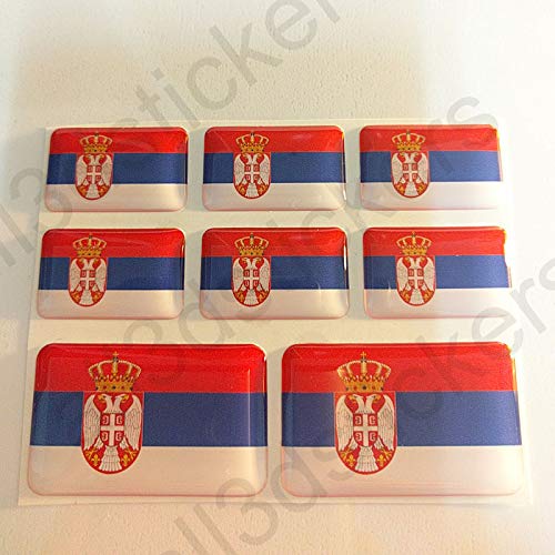All3DStickers Aufkleber Serbien Flagge 8 x Flaggen von Serbien Rechteckig 3D Kfz-Aufkleber Gedomt Fahne von All3DStickers