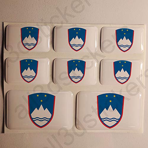 All3DStickers Aufkleber Slowenien Wappen 8 x Wappen von Slowenien Rechteckig 3D Kfz-Aufkleber Gedomt Flaggen Fahne von All3DStickers