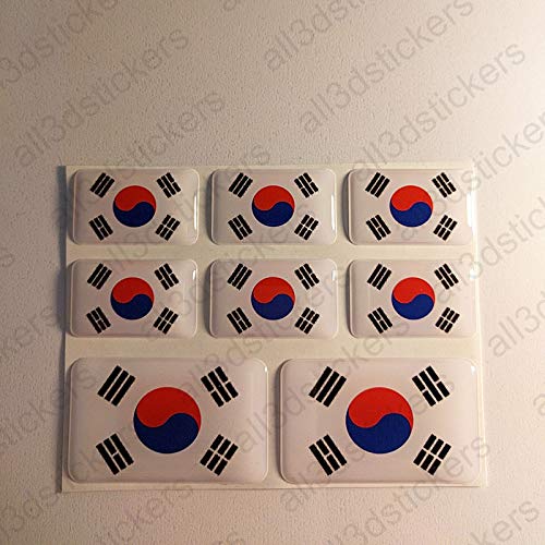 All3DStickers Aufkleber Südkorea Flagge 8 x Flaggen von Südkorea Rechteckig 3D Kfz-Aufkleber Gedomt Fahne von All3DStickers
