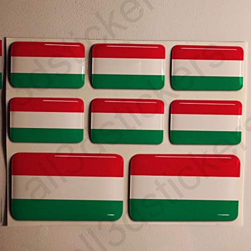 All3DStickers Aufkleber Ungarn Flagge 8 x Flaggen von Ungarn Rechteckig 3D Kfz-Aufkleber Gedomt Fahne von All3DStickers
