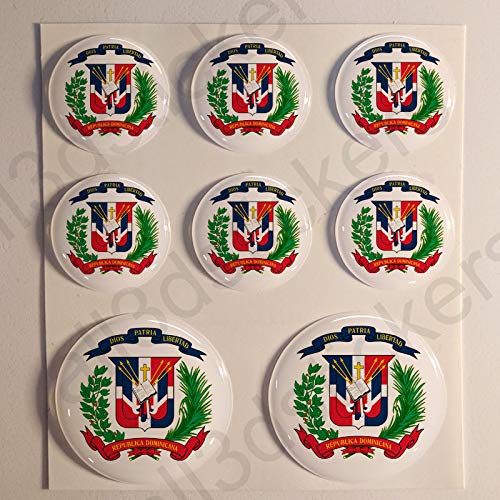 All3DStickers Wappen Dominikanische Republik Aufkleber Harz Gewölbt 8 x Aufkleber von Dominikanische Republik Rund 3D Kfz-Aufkleber Gedomt Flaggen Fahne von All3DStickers