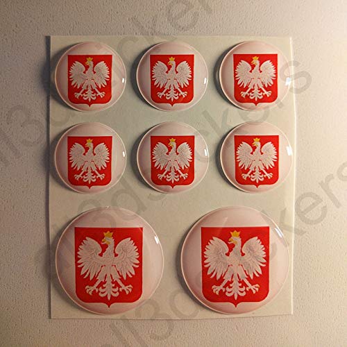 All3DStickers Wappen Polen Aufkleber Harz Gewölbt 8 x Aufkleber von Polen Rund 3D Kfz-Aufkleber Gedomt Flaggen Fahne von All3DStickers