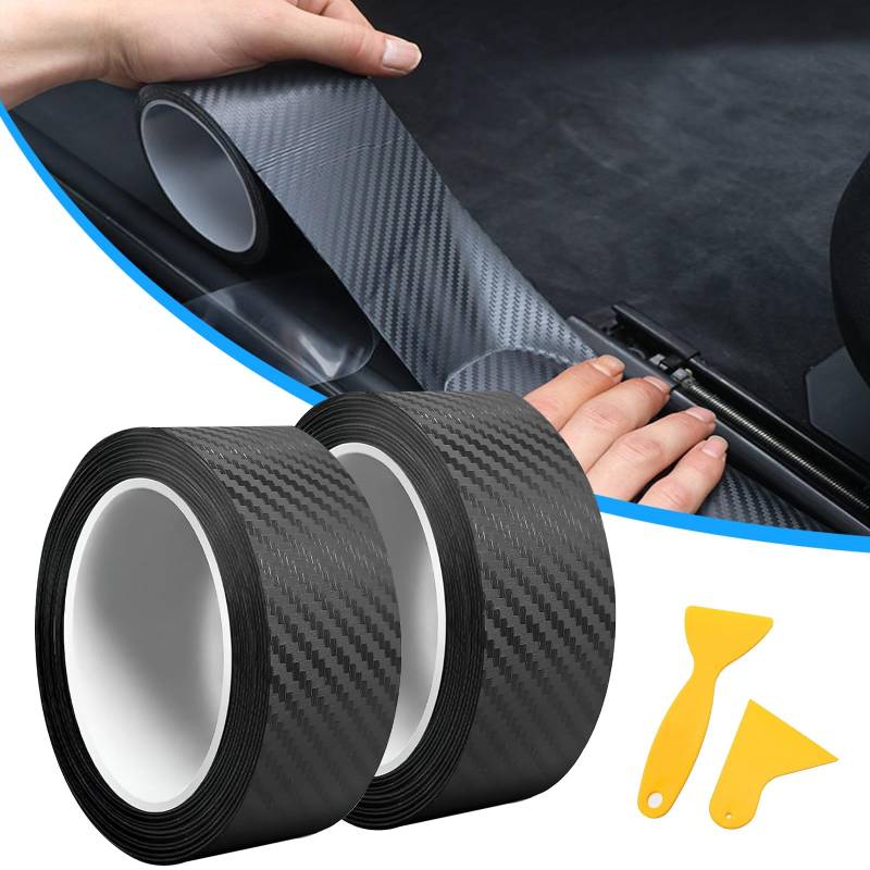 2 Stück Carbone Adhésif pour Voiture,3cm,5cm x 10m Fibre de Carbone Autocollant,Autocollant Carbone pour Voiture avec Grattoirs pour la Plupart des Voitures comme Les SUV et Les Berlines(Noir) von Alleshelfer