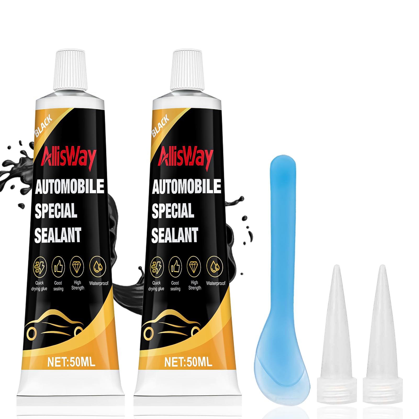 AllisWay 2 Stück Karosseriekleber Schwarz, Scheibenkleber Auto, Karosseriedichtmasse, Karosseriekleber, Wasserdicht und Hochtemperaturbeständig, Wird für die Automobilversiegelung Verwendet, 100ml AllisWay 2 Stück Karosseriekleber Schwarz, Scheibenkleber Auto, Karosseriedichtmasse, Karosseriekleber, Wasserdicht und Hochtemperaturbeständig, Wird für die Automobilversiegelung Verwendet, 100ml von AllisWay