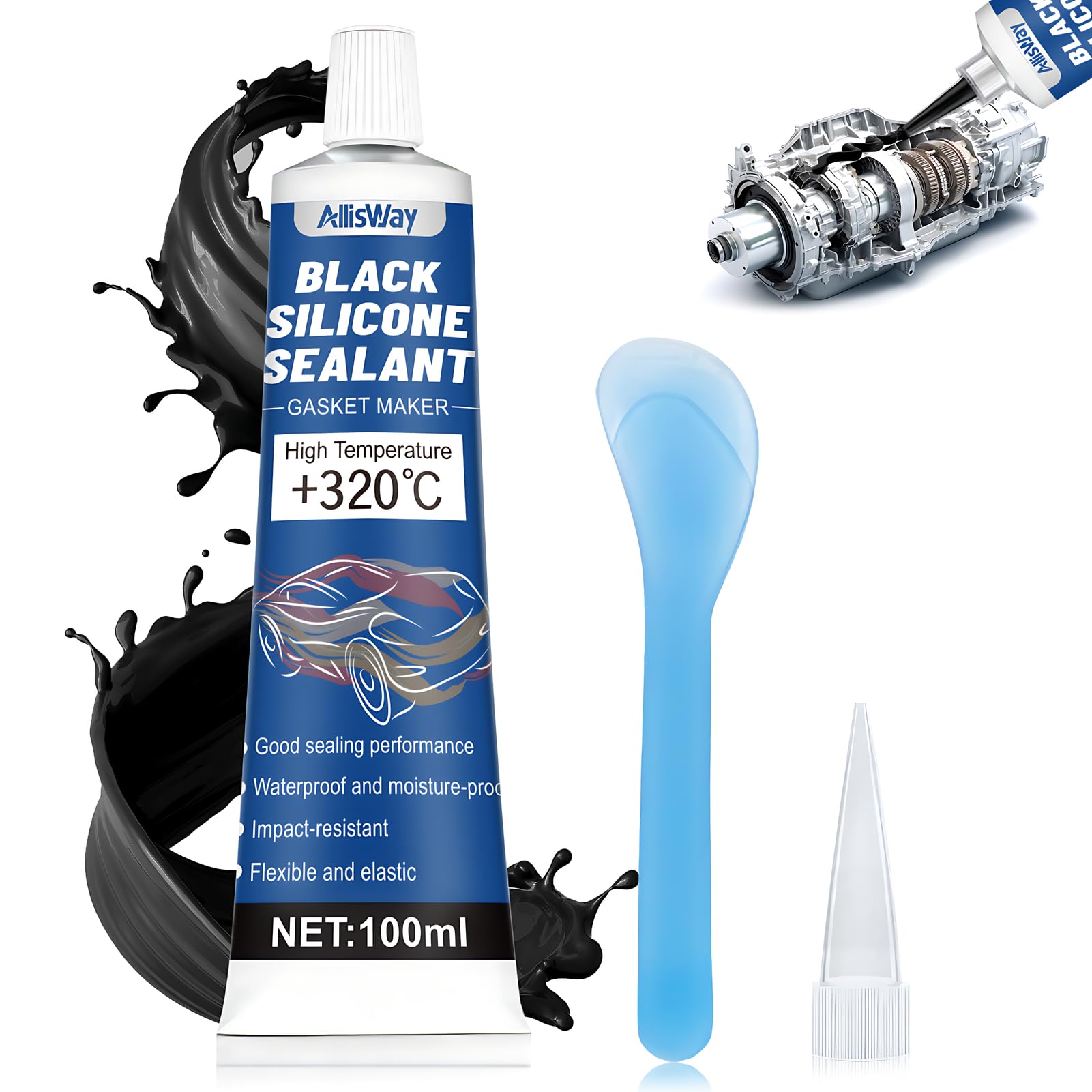 AllisWay Dichtmasse Motor, 100 ml Zylinderkopfdichtung Dichtmittel, Ölwannendichtung, Silikon Dichtmasse für Autos, Motorräder, Hohe Temperaturbeständigkeit, Ölbeständigkeit, Gute Abdichtung, Schwarz AllisWay Dichtmasse Motor, 100 ml Zylinderkopfdichtung Dichtmittel, Ölwannendichtung, Silikon Dichtmasse für Autos, Motorräder, Hohe Temperaturbeständigkeit, Ölbeständigkeit, Gute Abdichtung, Schwarz von AllisWay