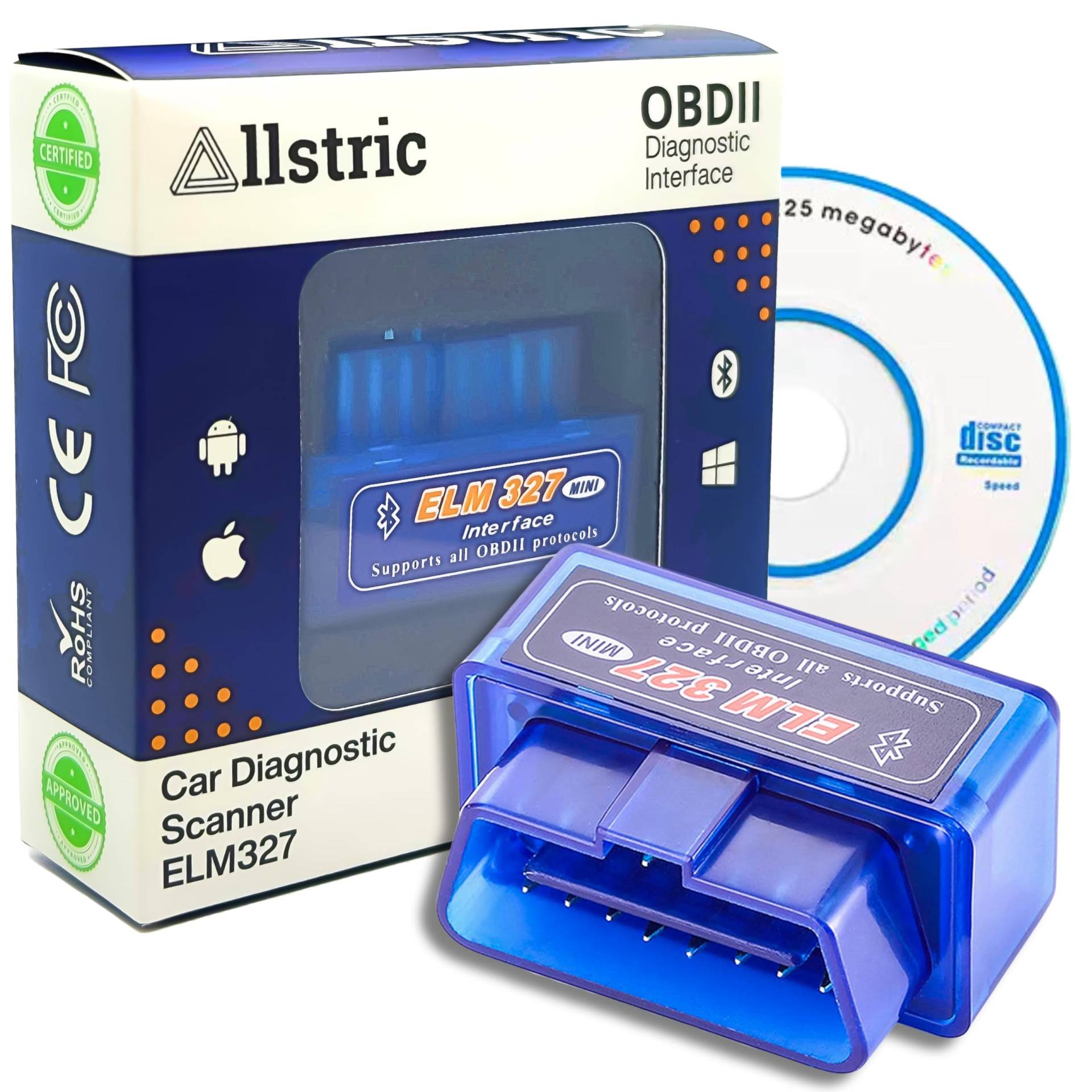 Allstric® OBD2 Diagnosegerät mit CD. ELM327 Auto Diagnosegerät für alle Fahrzeuge. Fehlercodes auslesen & löschen, Echtzeitdaten & Live-Diagnose. Kompatibel mit Windows, Android, iOS & OBD2 Bluetooth Allstric® OBD2 Diagnosegerät mit CD. ELM327 Auto Diagnosegerät für alle Fahrzeuge. Fehlercodes auslesen & löschen, Echtzeitdaten & Live-Diagnose. Kompatibel mit Windows, Android, iOS & OBD2 Bluetooth von Allstric