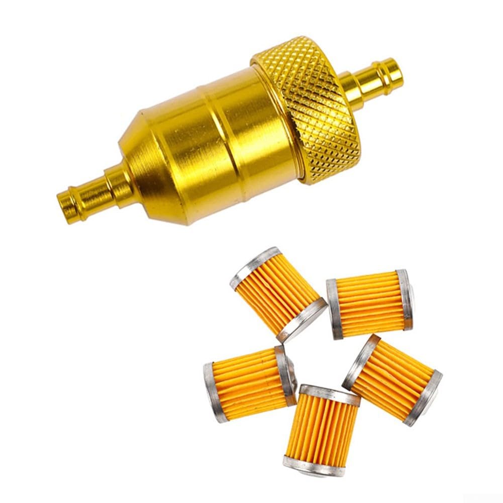 8 mm Inline-Aluminium-Ölfilter + 5 Filter für Motorräder, Geländefahrzeuge und Kart-Kraftstoffeffizienz (Gold) von Allthingstore