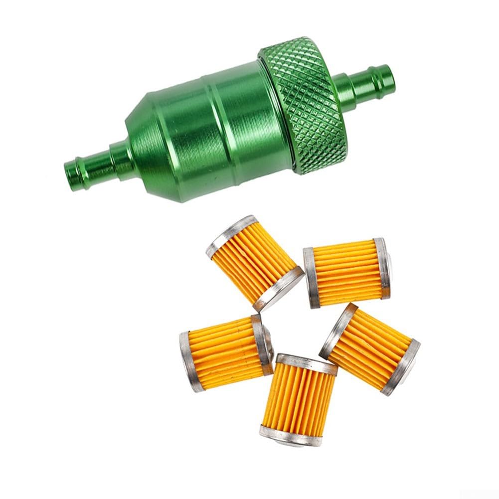 8 mm Inline-Aluminium-Ölfilter + 5 Filter für Motorräder, Geländefahrzeuge und Kart-Kraftstoffeffizienz (grün) von Allthingstore
