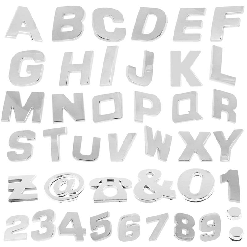 200 Stück 3D Chrom Aufkleber Stickers für Auto Motorräder, Selbstklebend, Alphabete, Zahlen von Almencla