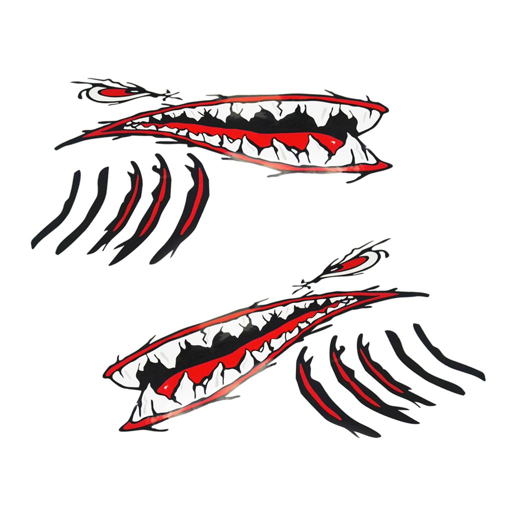 Packung Mit 2 Haifischzähne Mund Aufkleber Für Boot Angeln Kajak Grafiken Aufkleber (Rechts & Links, M2178) von Almencla