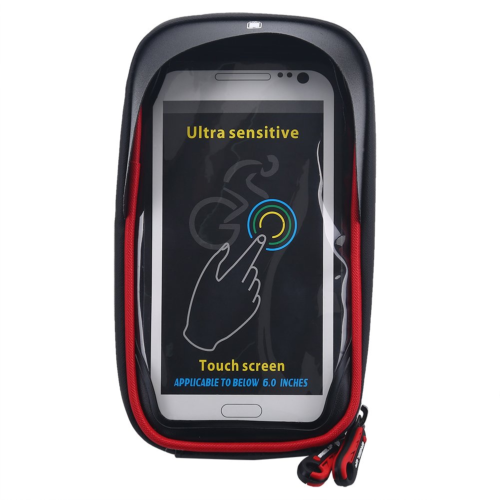 Alomejor Bike Phone Halter Tasche Nylon Wasserdicht Lenkertasche Radfahren Rahmen Bag Handy Halter Halterung Halter für 15,2 cm Handy, Schwarz/Rot von Alomejor