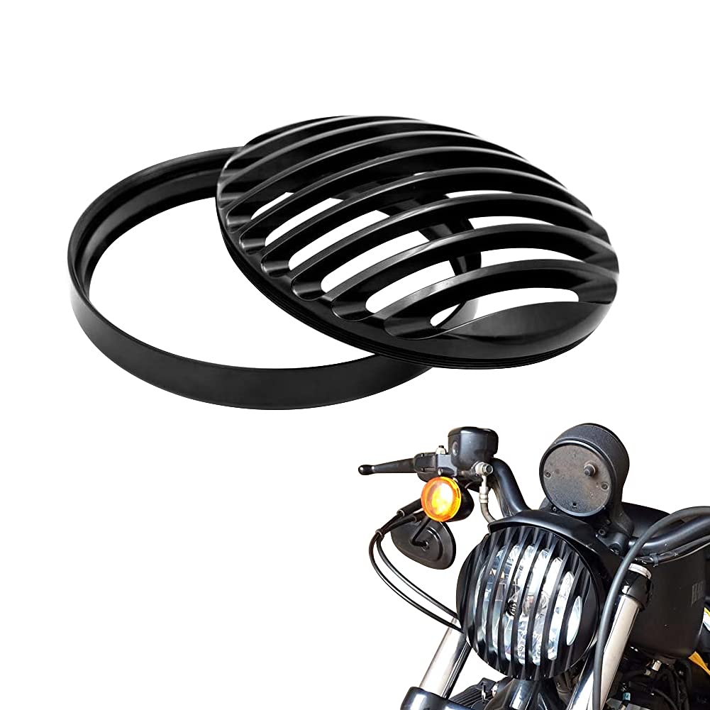 Alpha Rider Motorrad Scheinwerfergitter 5 3/4" Schwarz Aluminium Scheinwerfer Abdeckung, Motorrad Scheinwerfer Grill, Abdeckung Schutz Cover für Harley Sportster Roadster XL883 883 XL1200 von Alpha Rider