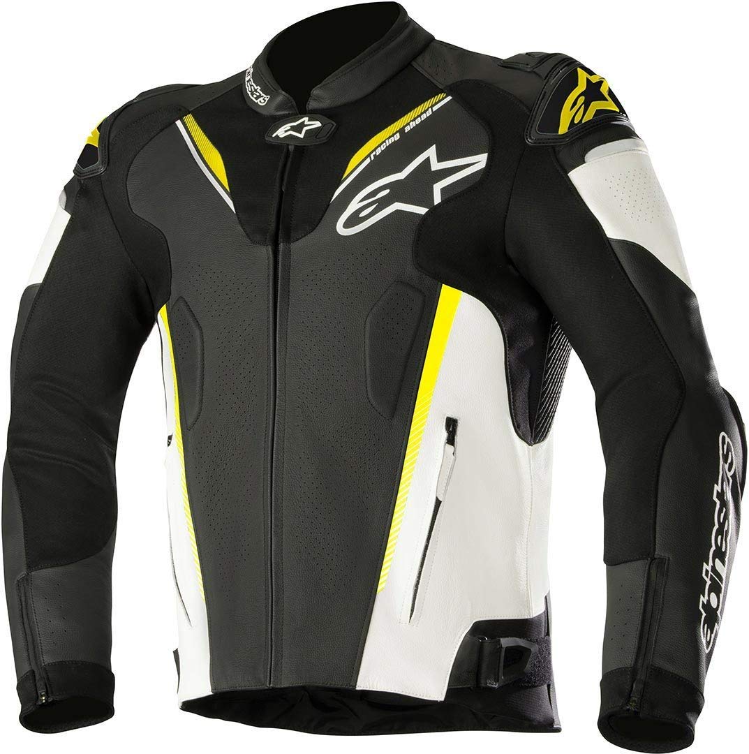 Alpinestars Motorradjacken Atem V3 Leather Jacket Black White Yellow Fluo, Schwarz/Weiss/Fluo, 48 von Alpinestars