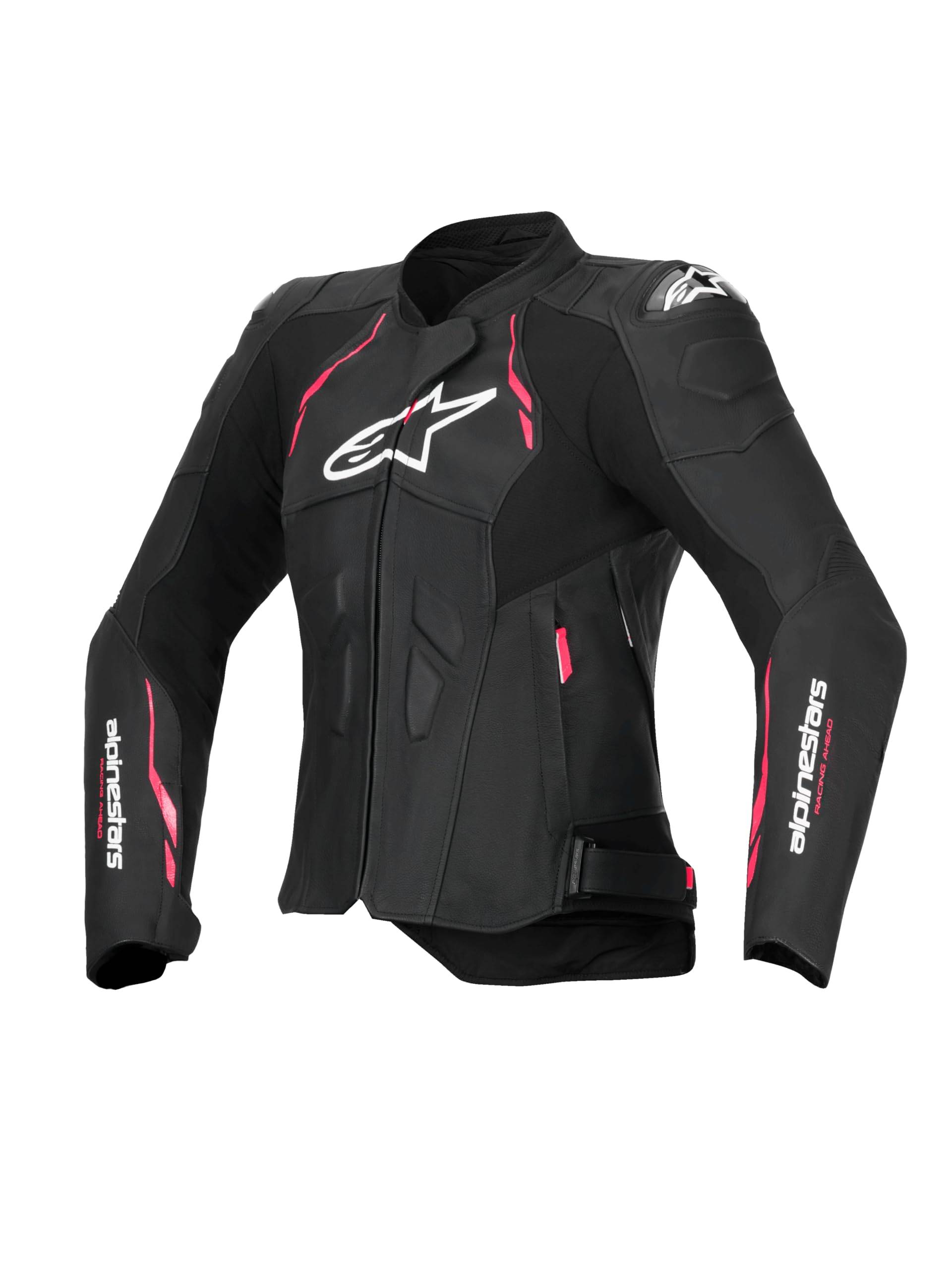 Alpinestars Stella Dusk Leather Damen Motorradjacke Premium Leder Sport Fit Tech Air kompatibel mit Thermofutter, Schwarz/Diva Pink/Weiß, 50 Alpinestars Stella Dusk Leather Damen Motorradjacke Premium Leder Sport Fit Tech Air kompatibel mit Thermofutter, Schwarz/Diva Pink/Weiß, 50 von Alpinestars